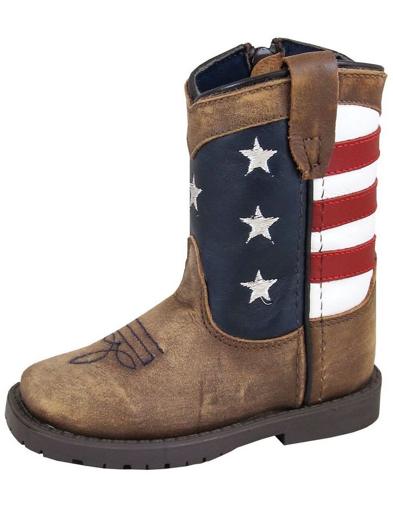 Smoky Mountain Western Boots Boys Stars Stripes Zip Brown 3800T