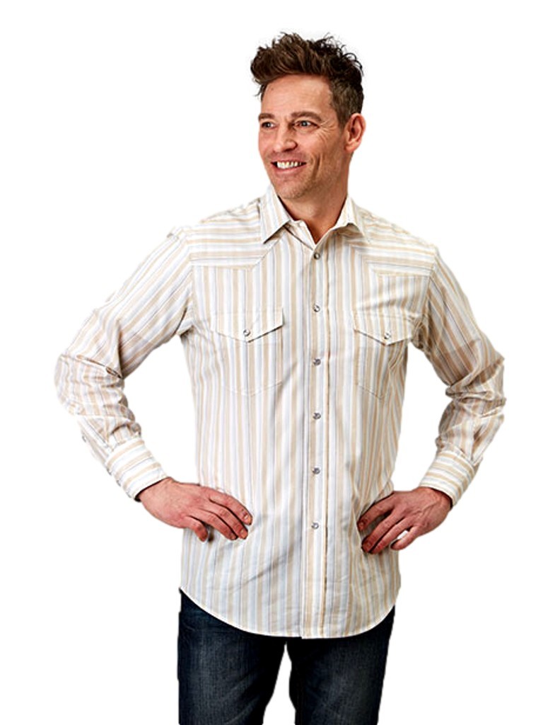 Roper Western Shirt Mens Stripe L/S Snap Cream 01-001-0174-0365 WH
