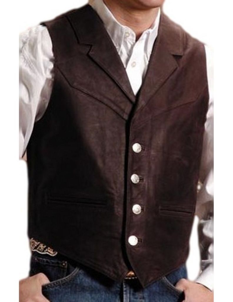 Roper Western Vest Mens Leather Button Brown 02-075-0510-0704 BR