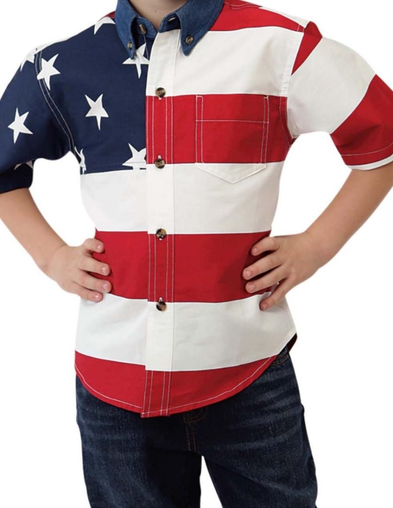Roper Western Shirt Boys S/S USA Flag White 03-031-0185-0101 WH