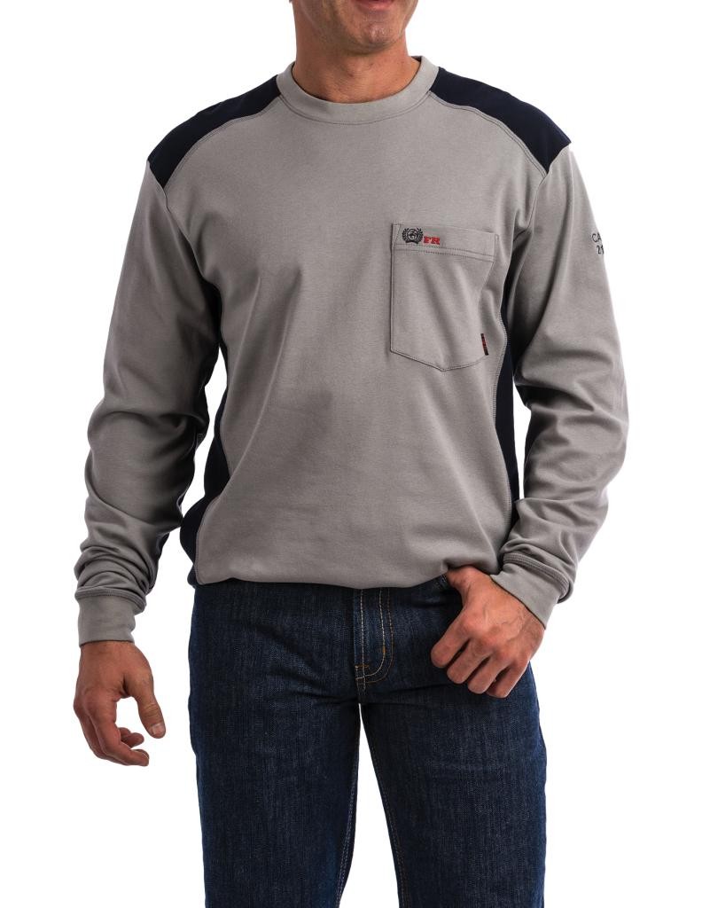 CINCH Work Shirt Mens Flame Resistant Long Sleeve Tee Gray WLT3205002