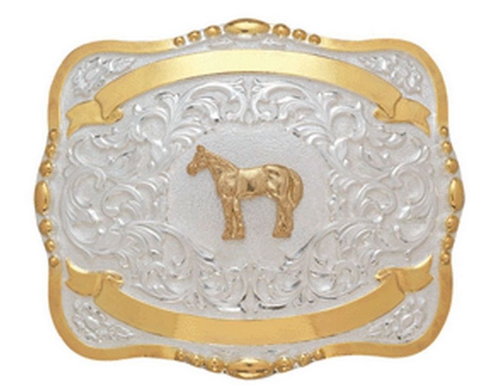 Crumrine Western Belt Buckle Kids Show Horse Beaded Gold White 384F
