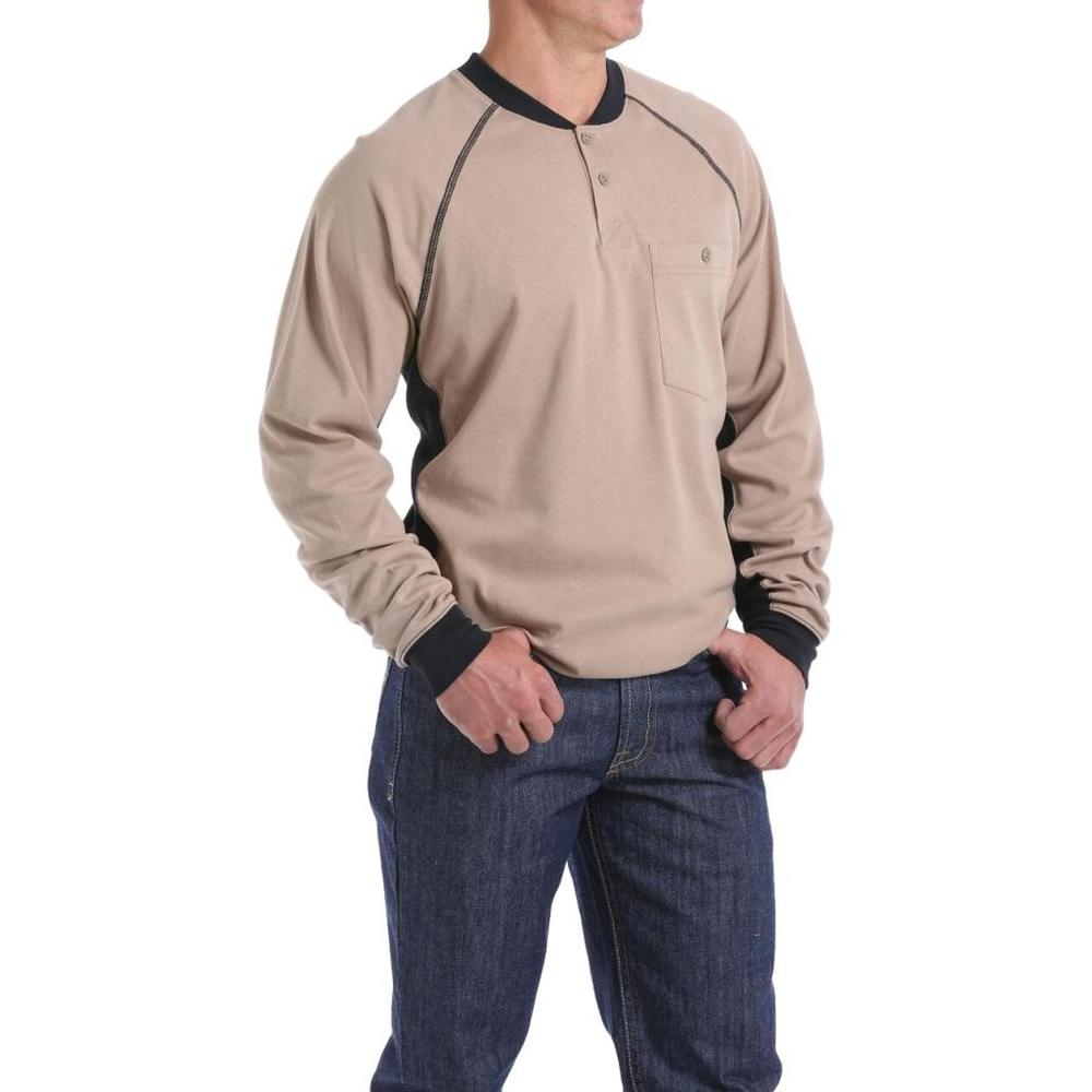 CINCH Work Shirt Mens L/S Flame Resistant Henley Khaki WLK3208001