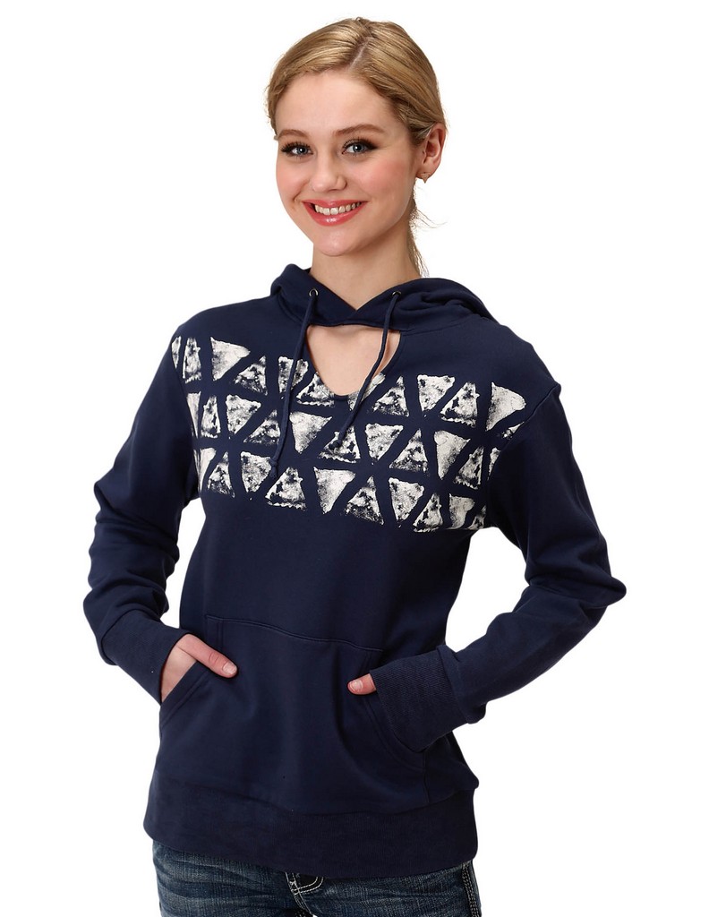 Roper Western Sweatshirt Women Hooded Print Navy 03-098-0513-6088 BU