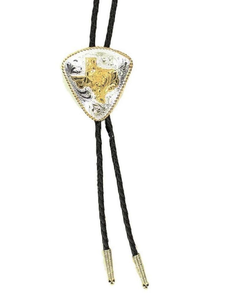 Crumrine Western Bolo Neck Tie Mens Outlined Texas Silver Gold C10838