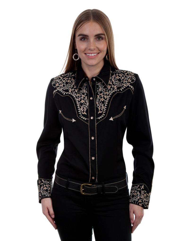 Scully Western Shirt Womens L/S Two-Tone Scroll Embroidery F0_PL-866