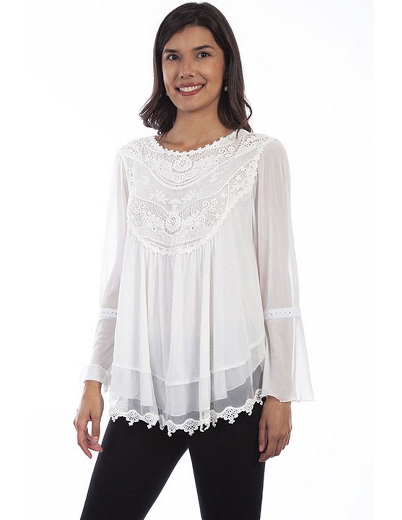 Scully Western Shirt Womens L/S Embroidered Tunic Ivory F0_HC611