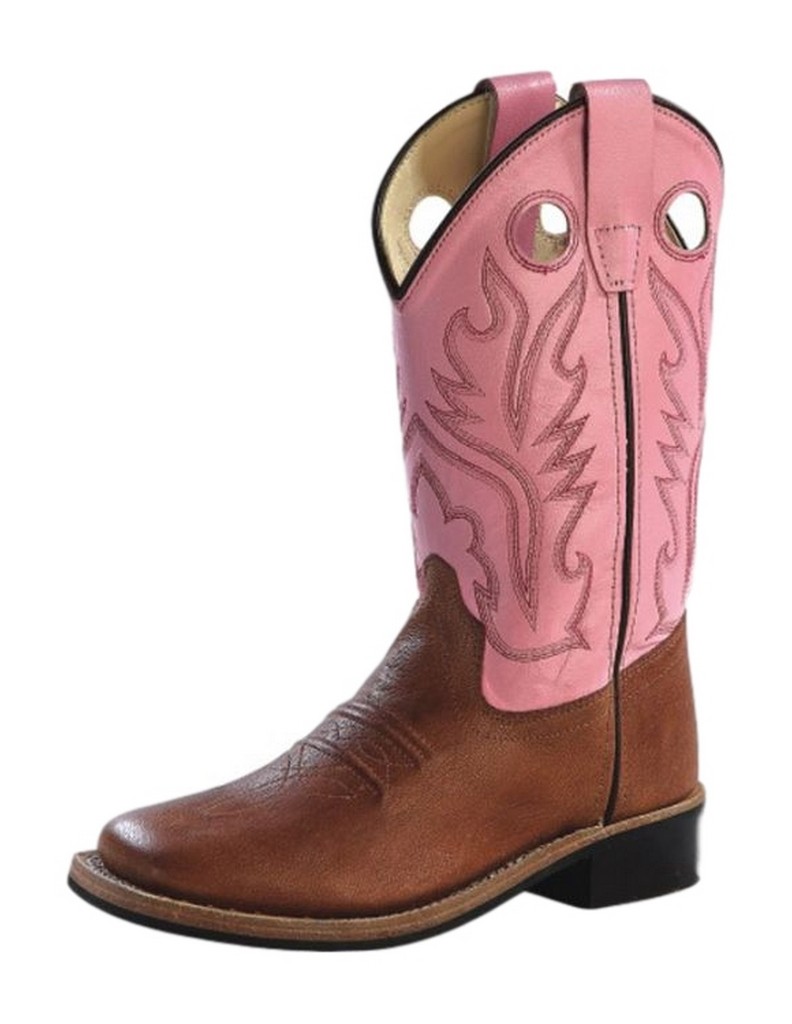 Old West Cowboy Boots Girls Rubber Outsole Tan Canyon Pink BSC1839
