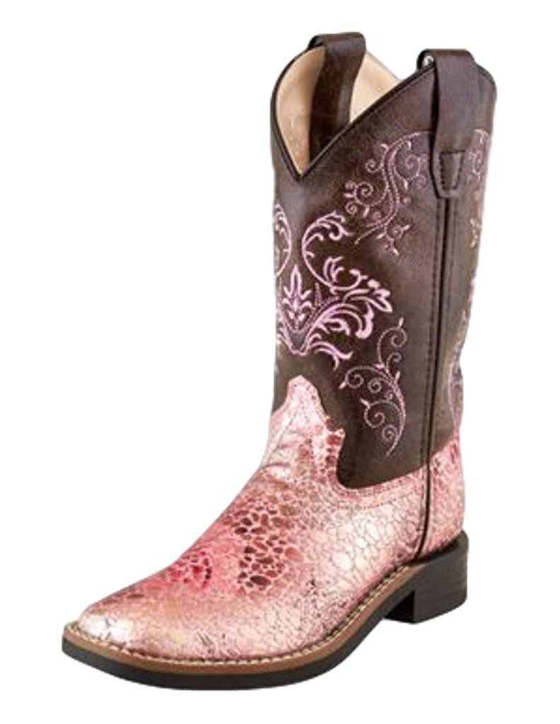 Old West Cowboy Boots Girls TPR Sole Flexible Welt Brown Pink VB9154