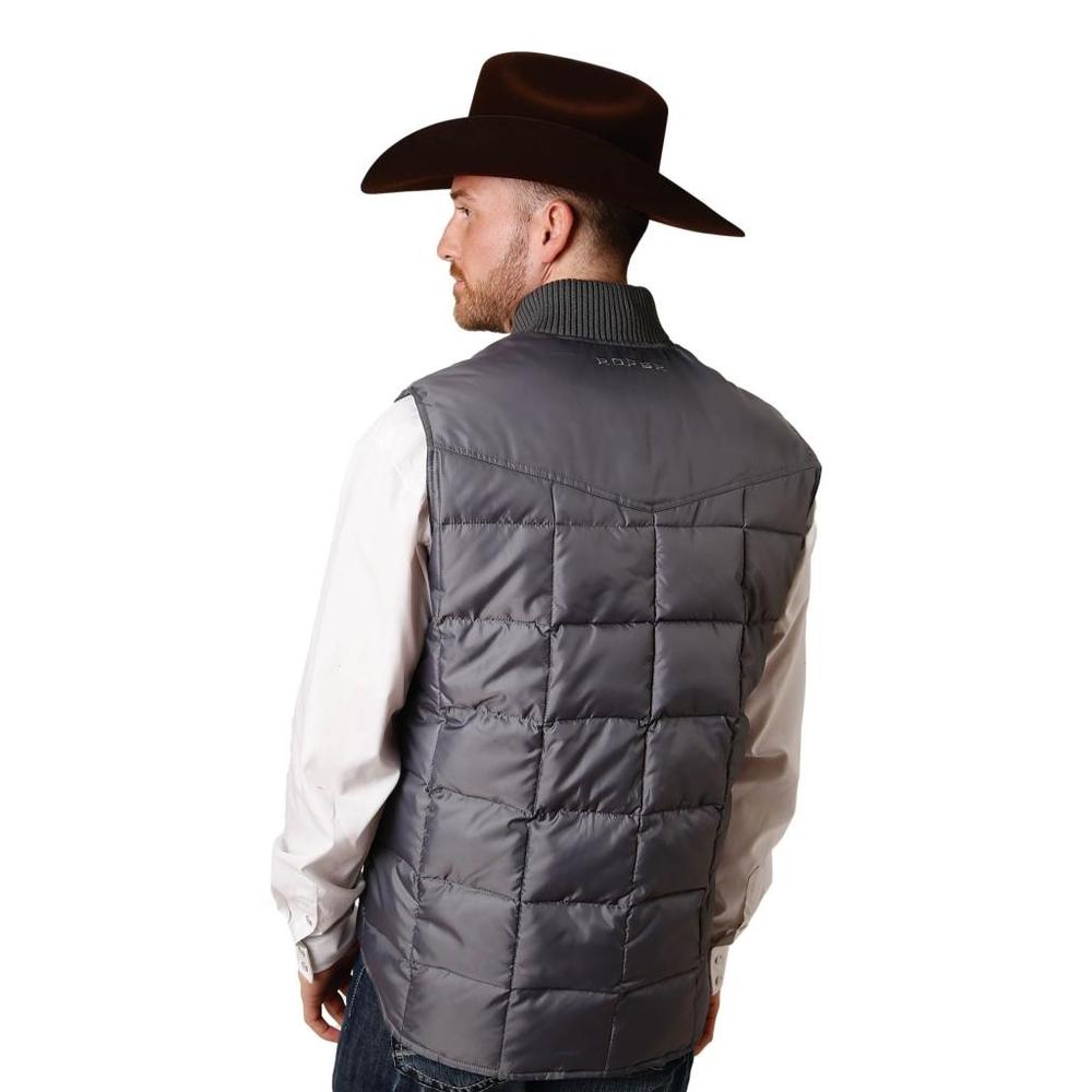 Roper Western Vest Mens Solid Zip Quilted Gray 03-097-0763-0527 GY