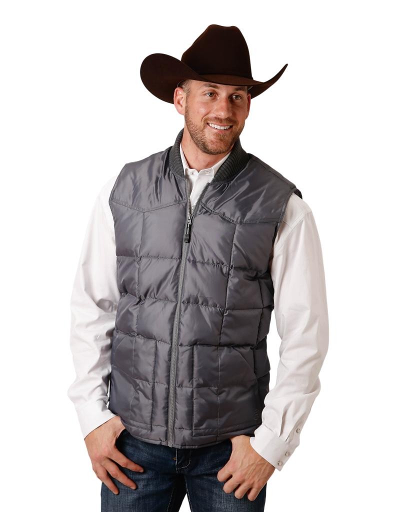 Roper Western Vest Mens Solid Zip Quilted Gray 03-097-0763-0527 GY