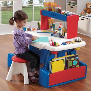 Step 2 Kids Play Table W Storage Stools Large Surface Plastic Art