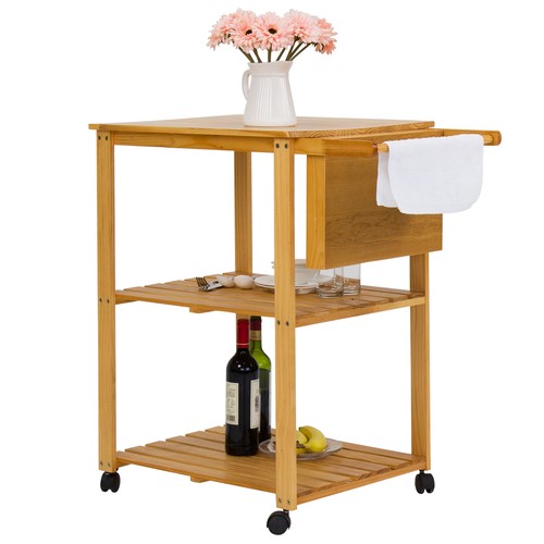 Kinbor Rolling Wood Kitchen Trolley Cart W Cutting Board Stand Kinbor Rolling Wood Kitchen Trolley Cart W Cutting Board Stand Shelves Wheels