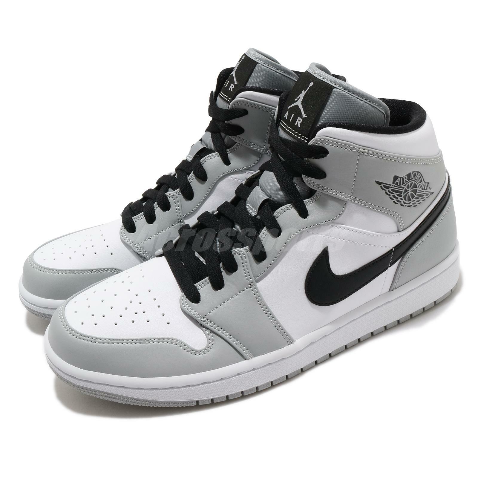 Nike Air Jordan 1 Mid I Aj1 Light Smoke Grey Black White Men Shoes 092