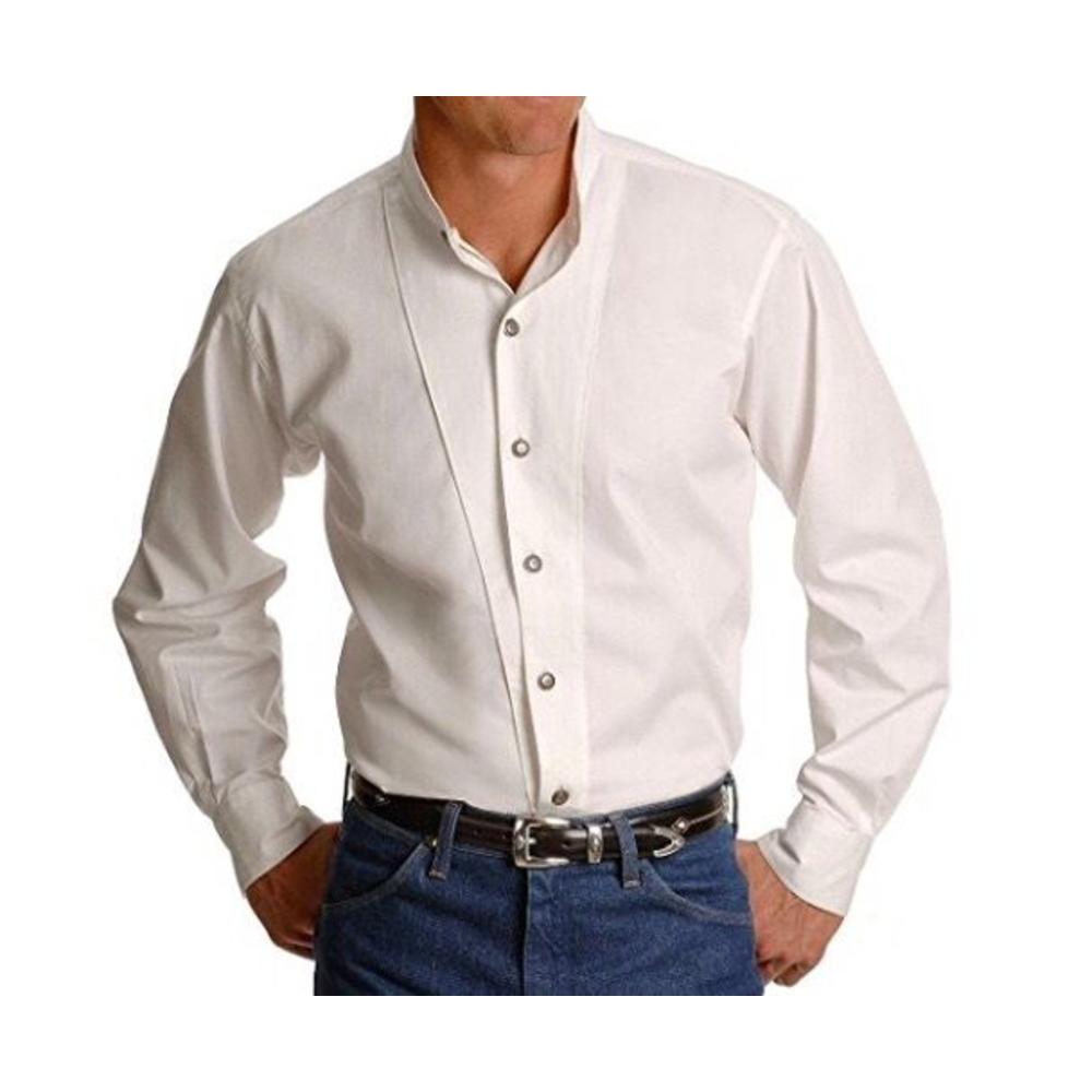 Ely Cattleman Cumberland Outfitters Men's White Banded Collar Shirt By Ely