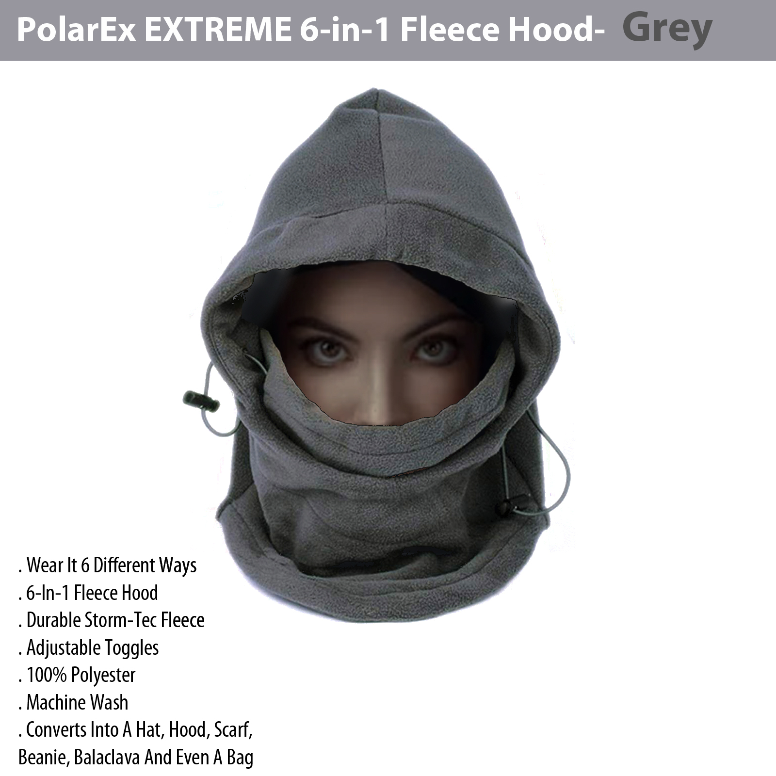 Polar Ex PolarEx 6-in-1 Fleece Hood- Grey