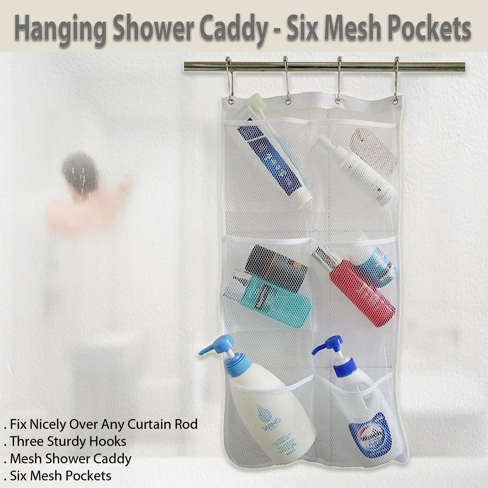 CNH Hanging Shower Caddy - Six Mesh Pockets