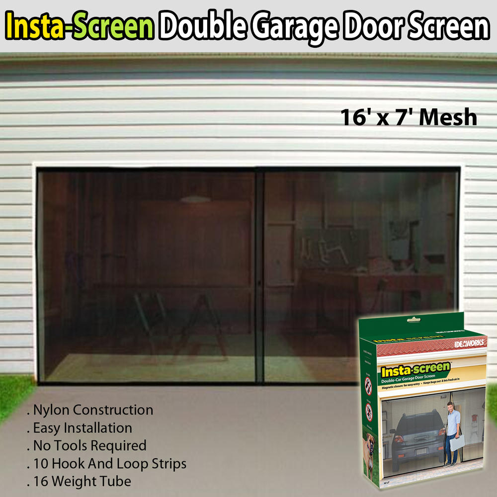 Ideaworks Insta-Screen Double Garage Door Screen - 16' x 7' Mesh