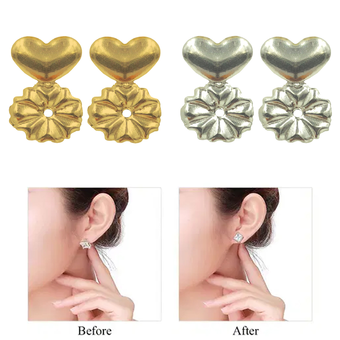 Toqueen Womens Earring Lifters - 2 Pairs of Adjustable Hypoallergenic Earring Lifts