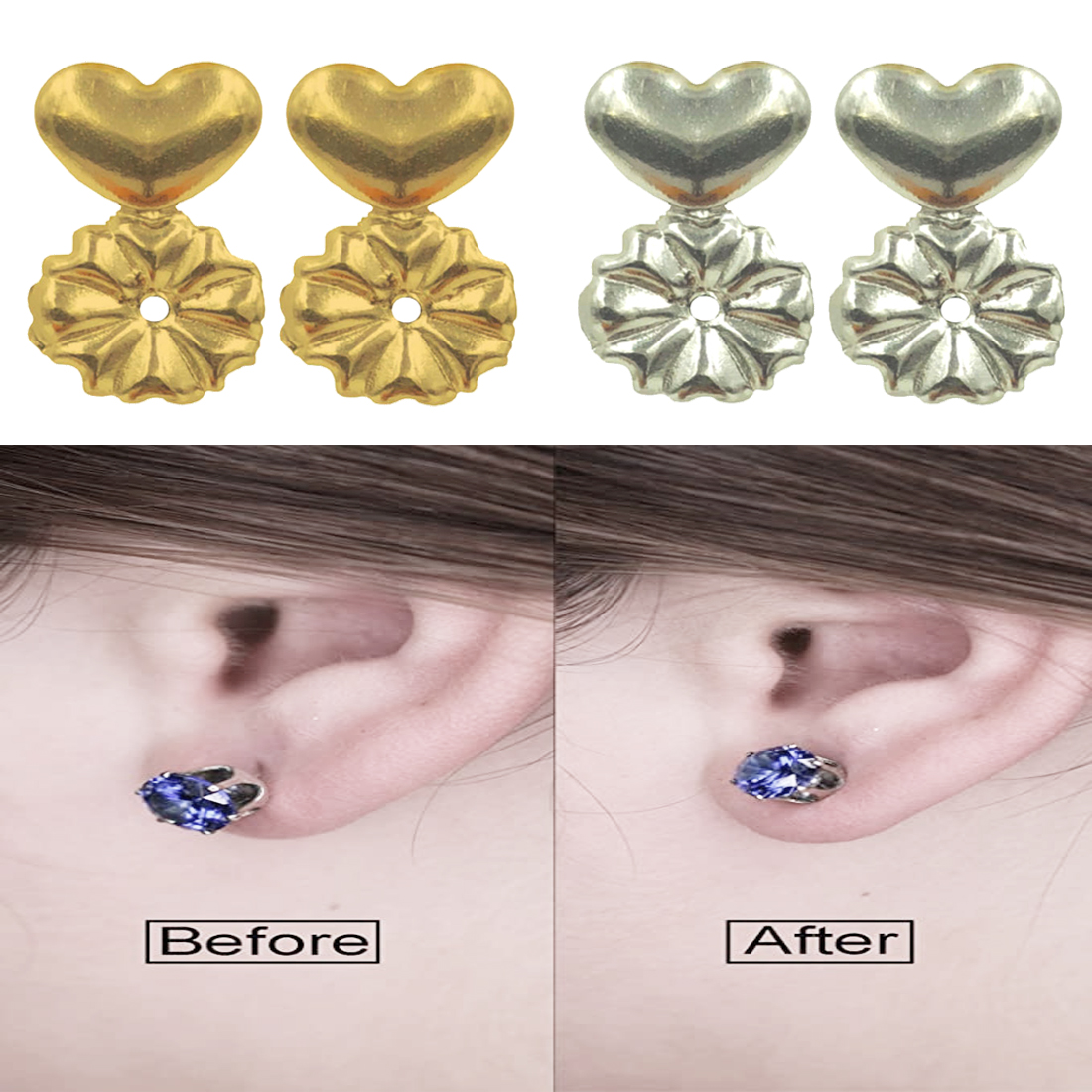 Toqueen Womens Earring Lifters - 2 Pairs of Adjustable Hypoallergenic Earring Lifts