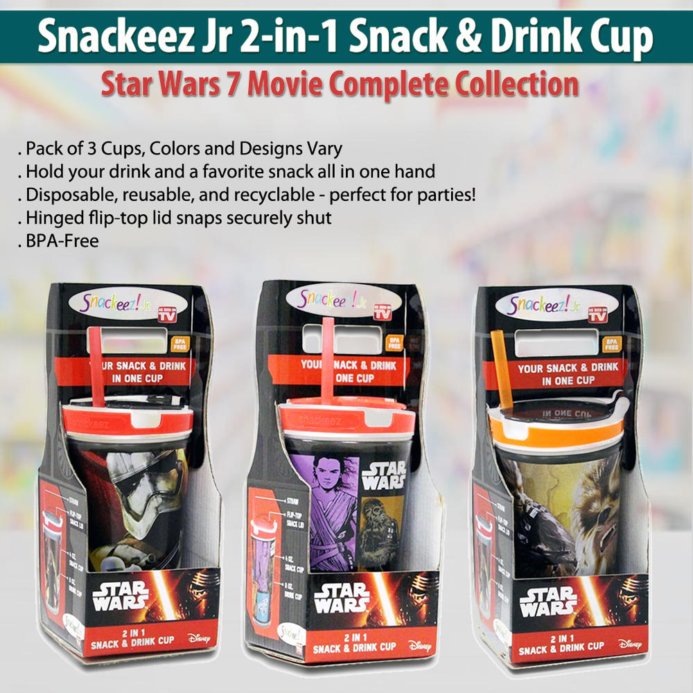Snackeez Jr 2-in-1 Snack & Drink Cup Star Wars 7 Movie Complete Collection