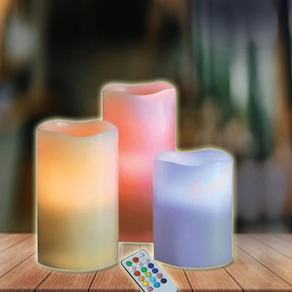 As Seen On TV Set of 3 Flameless LED Candle with Remote Control Electronic Plastic Candlelight
