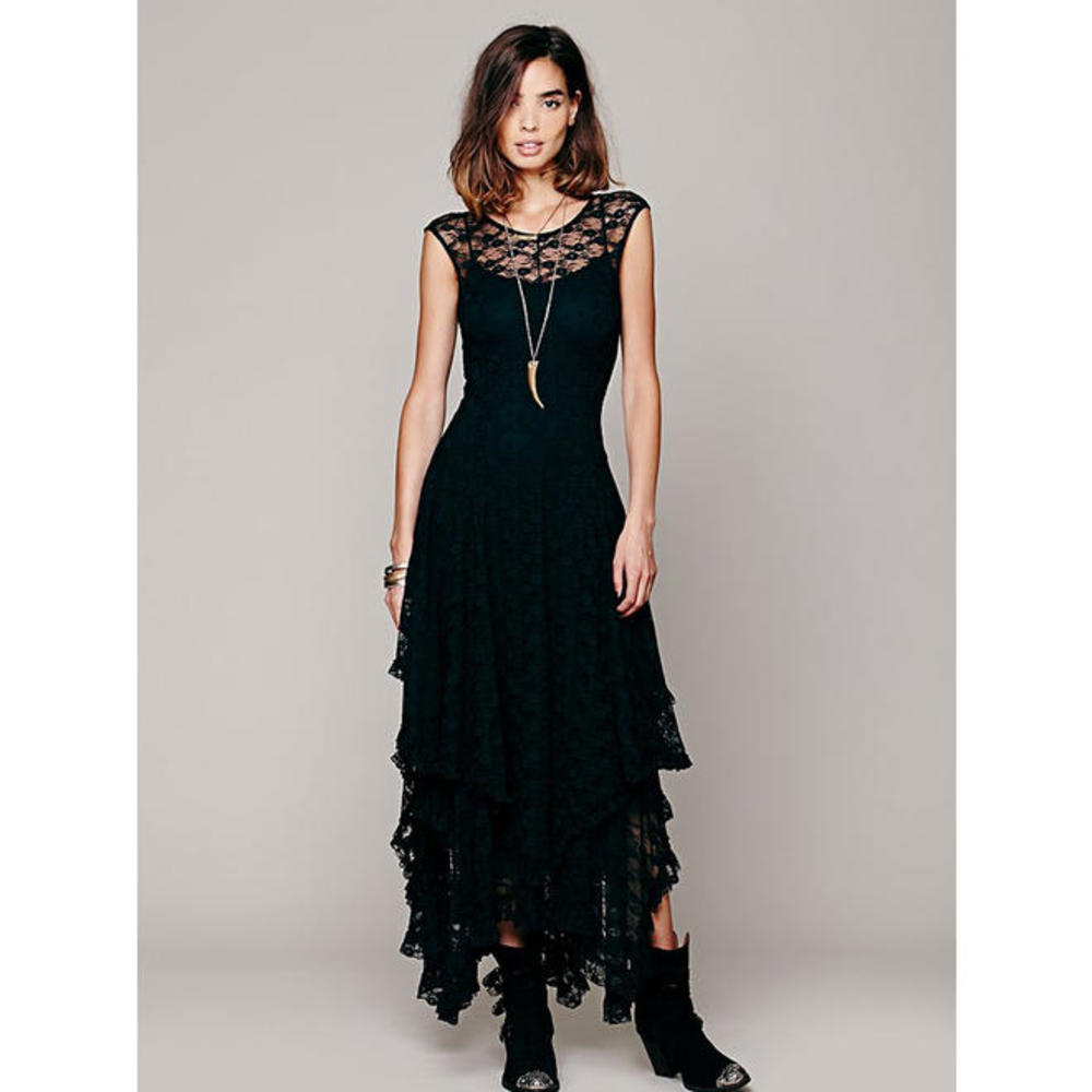 Zara Beez Women Plus Size French Courtship Slip Dress Round Neck Black