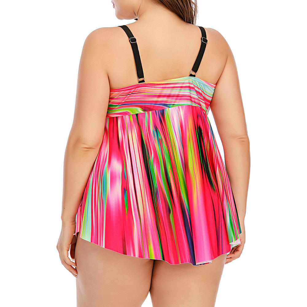 Zara Beez Women Plus Stylish Striped Rainbow Print Swimsuit Bikini