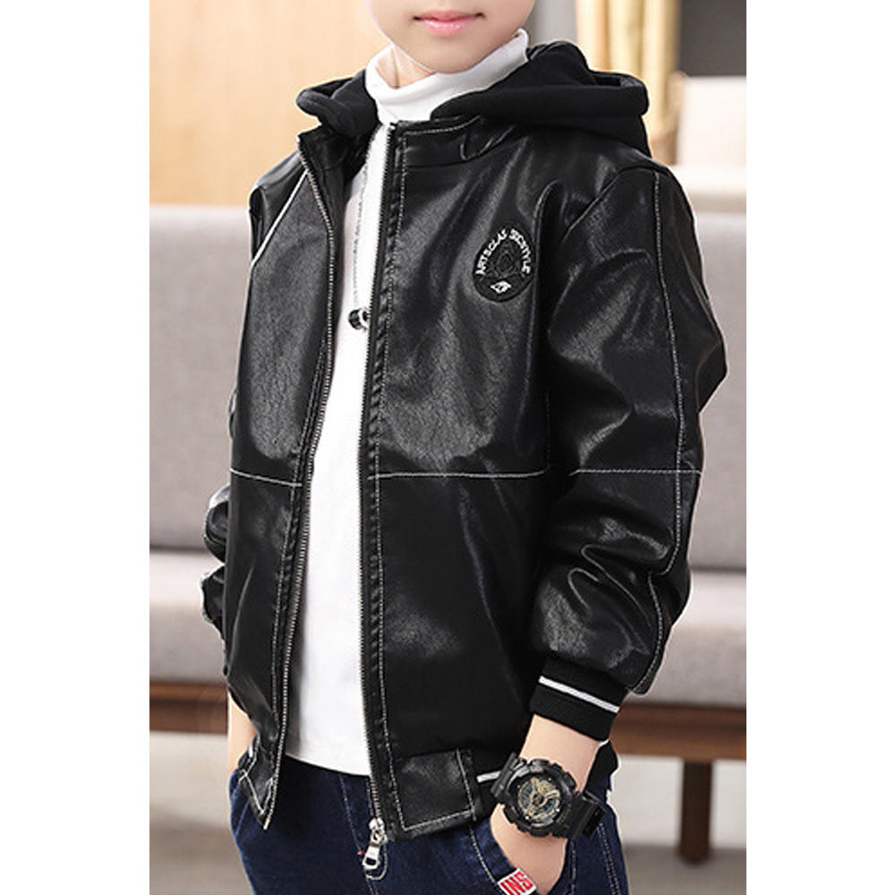 ZaraBeez Kids Boys Classy Hooded Neck Warm Long Sleeve Comfy Leather Jacket