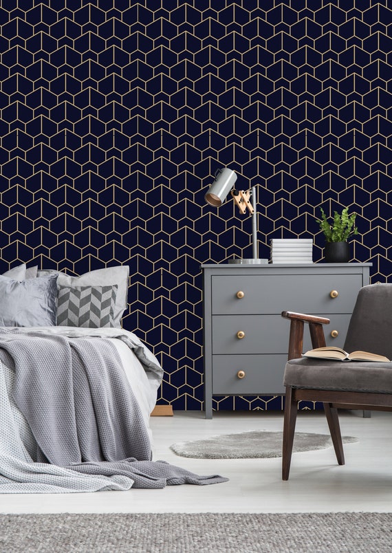 Uniqstiq Blue Black And Gold Texture Removable Wallpaper Peel And Uniqstiq Blue Black And Gold Texture Removable Wallpaper Peel And