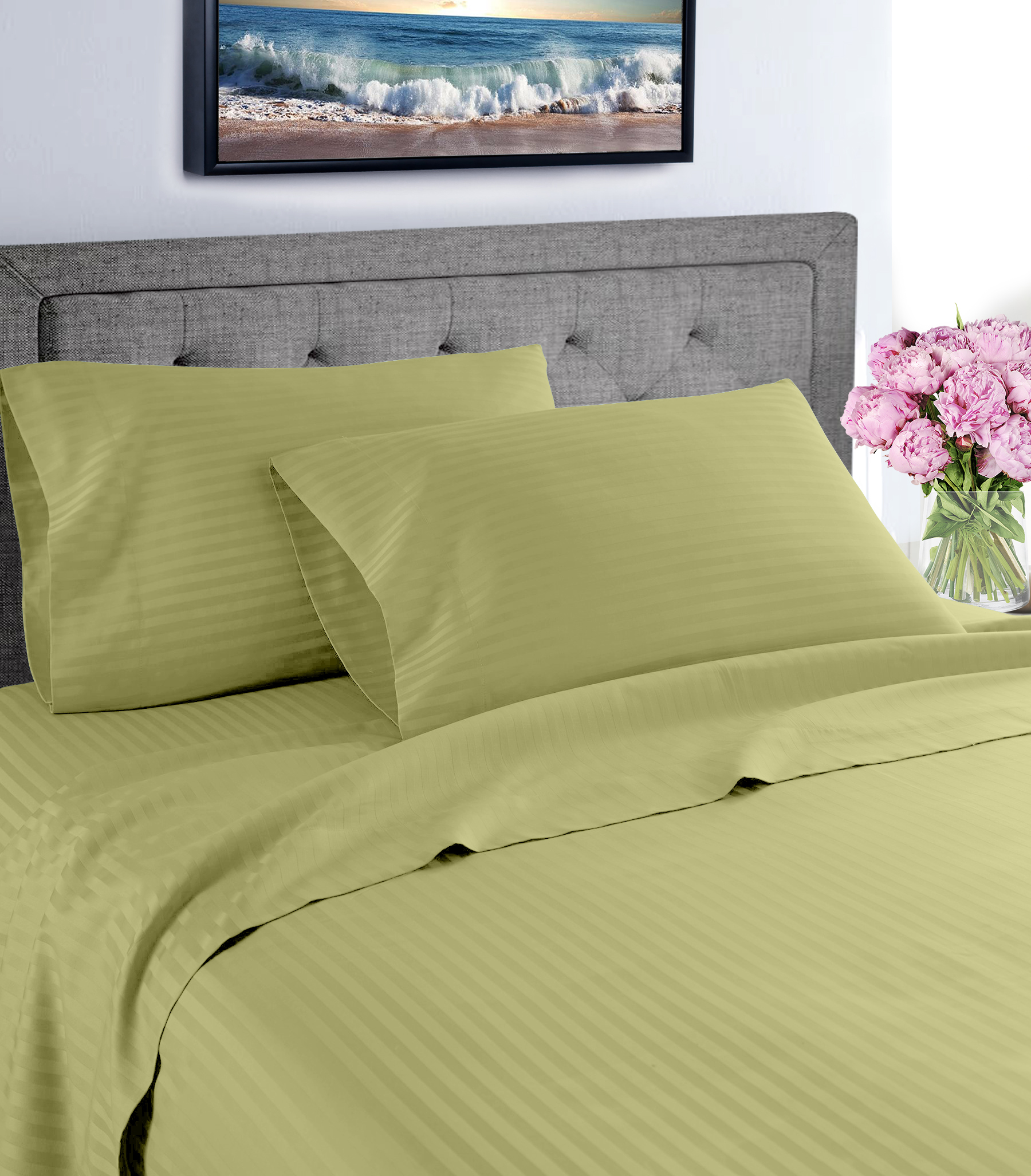 FAITH, HOPE, LOVE HOME DÉCOR 6 Piece Full Stripe Sheet Set Includes 1 Flat Sheet 1 Fitted Sheet 4 Pillow Cases Light Grey FAITH, HOPE, LOVE HOME DÉCOR 6 Piece Full Stripe Sheet Set Includes 1 Flat Sheet 1 Fitted Sheet 4 Pillow Cases Light Grey
