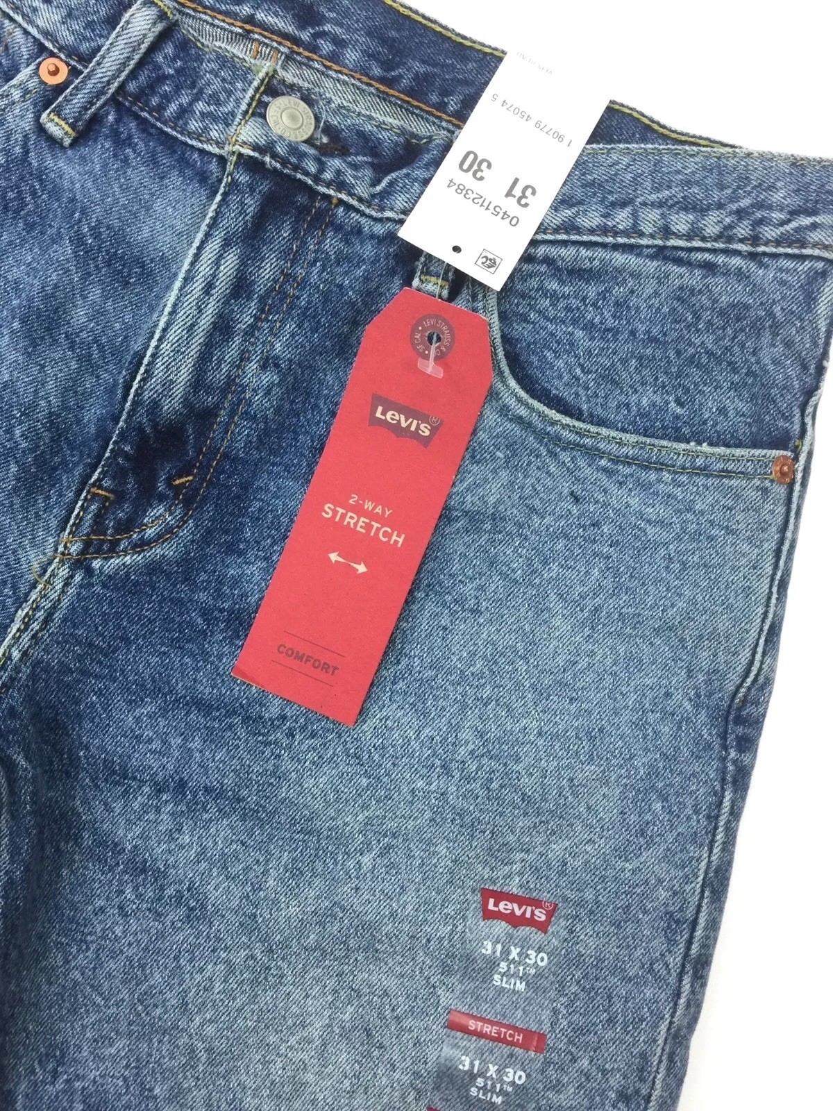New Levi S 511 Slim Fit Comfort Stretch Mens Torn Blue Denim Jeans Size 30 31 32 New Levi S 511 Slim Fit Comfort Stretch Mens Torn Blue Denim Jeans Size 30 31 32