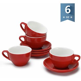 Sweese Coffee Cup Saucer Set Red Porcelain Dishwasher Safe Lead