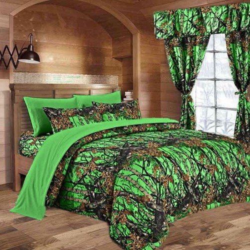 Regal Comfort 12 Pc Set Camo Biohazard Green Cal King Comforter Sheet Curtain Camouflage Camo Biohazard Green Cal King Comforter, Green Cal King Bedding