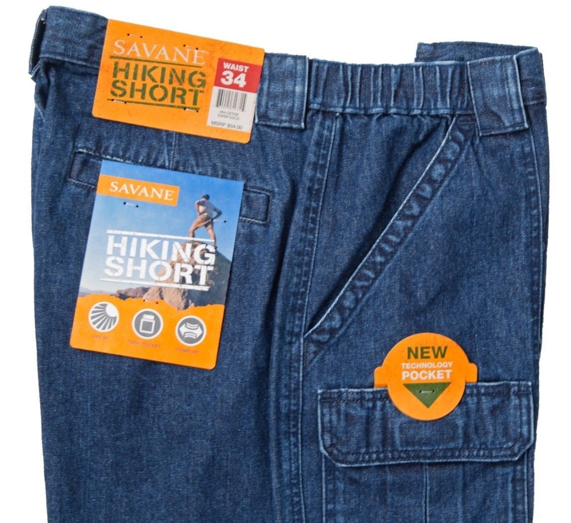 Savane Brand New Mens Savane Hiking Cargo shorts Gray Denim Stone 36 38