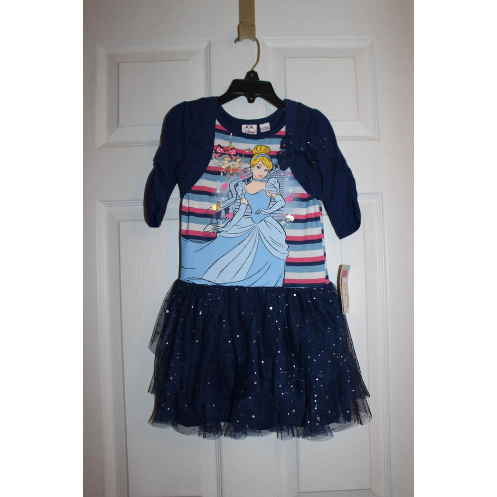 Disney Princess Dress Sz 4 Cinderalla Short Sleeve Glitter Ruffle Blue