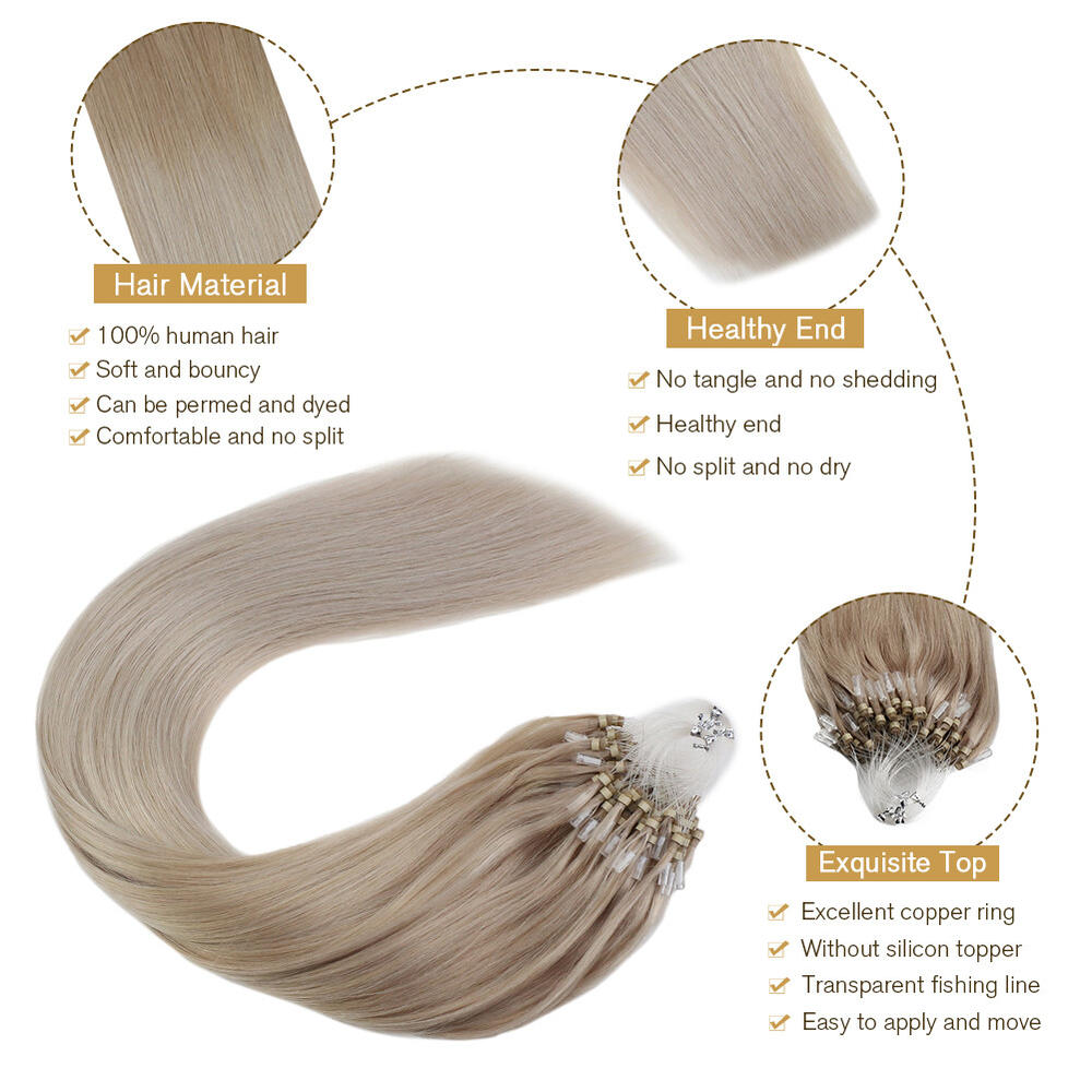 Ugeat Micro Ring Extensions Two Tone Ombre Ash Blonde To Platinum