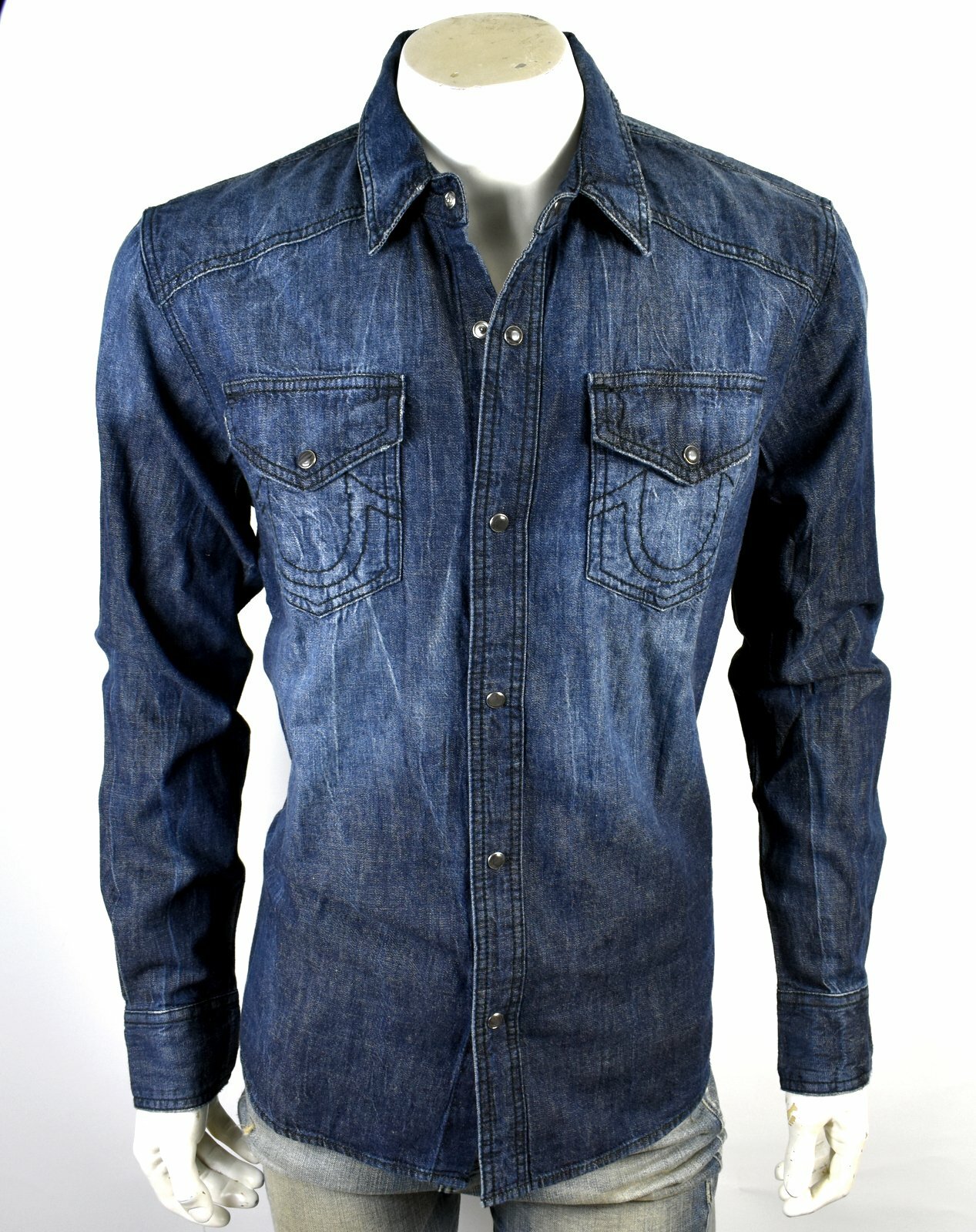 True Religion Brand Jeans Men S Utility Denim Shirt Top Size M True Religion Brand Jeans Men S Utility Denim Shirt Top Size M