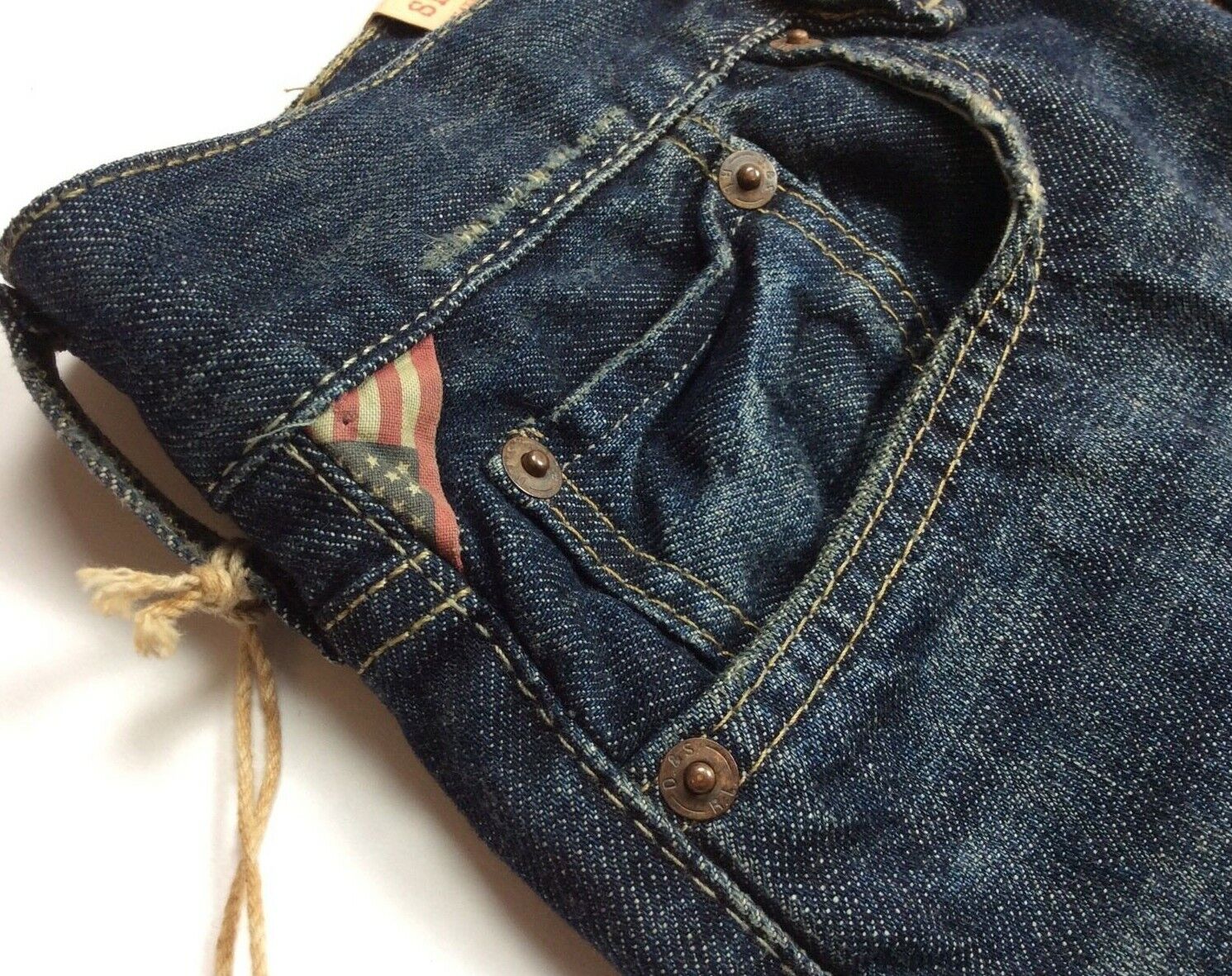 alliantie Weggelaten Alvast Denim Supply Ralph Lauren Men Indigo Dyed Vtg Distressed American USA Flag  Jeans