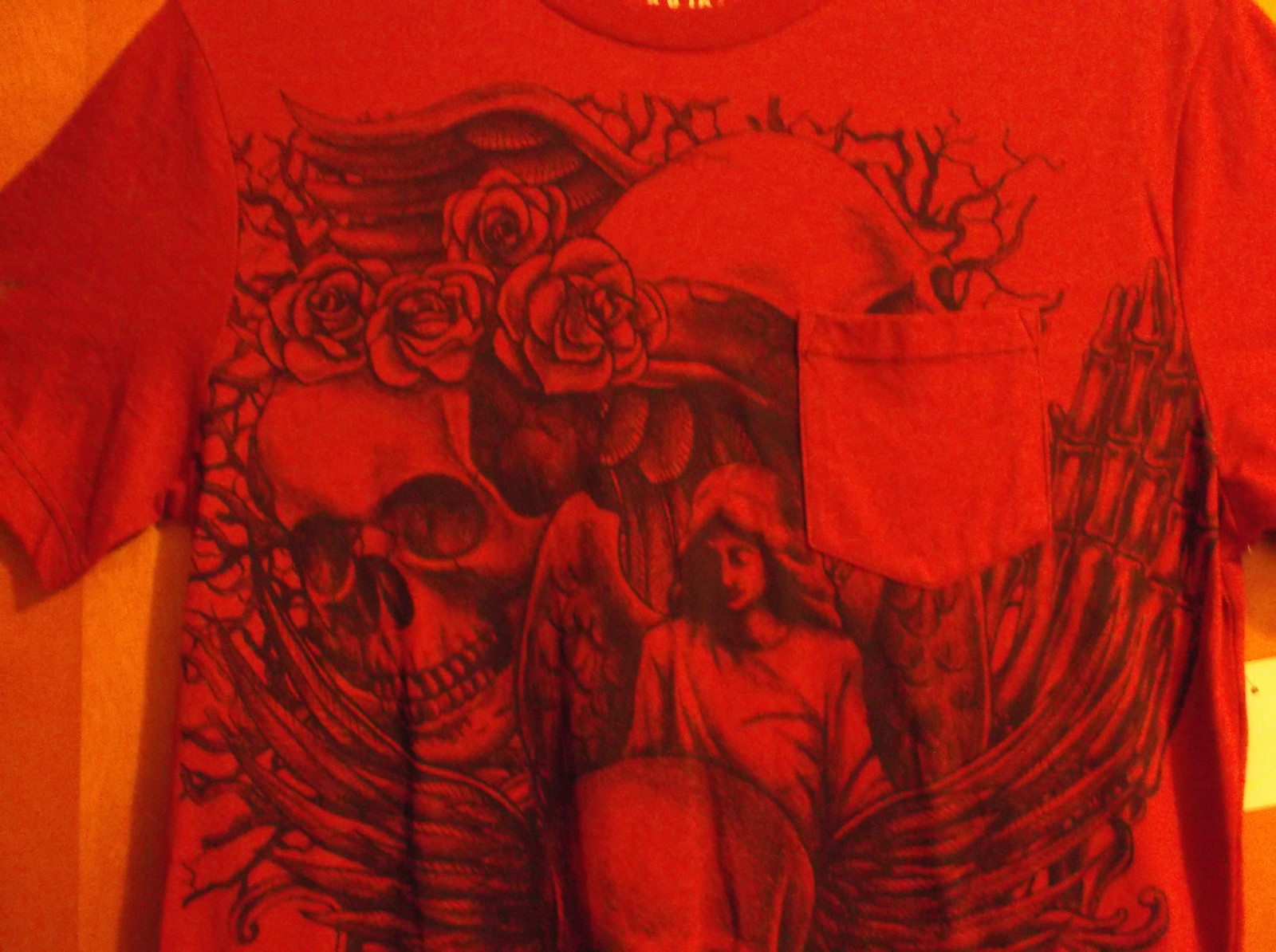 Aces Idols New Aces Idols Men S Red Skulls Roses S S Crew Neck T Shirt W Chest Pocket Aces Idols New Aces Idols Men S Red Skulls Roses S S Crew Neck T Shirt W Chest Pocket