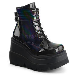 DEMONIA SHA52/BHG Womens Punk Gothic Wedge Platform Black Lace Up Ankle Boots