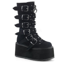 DEMONIA DAM225/BVEL Womens Gothic Platform Black Velvet Buckle Strap Calf Boots