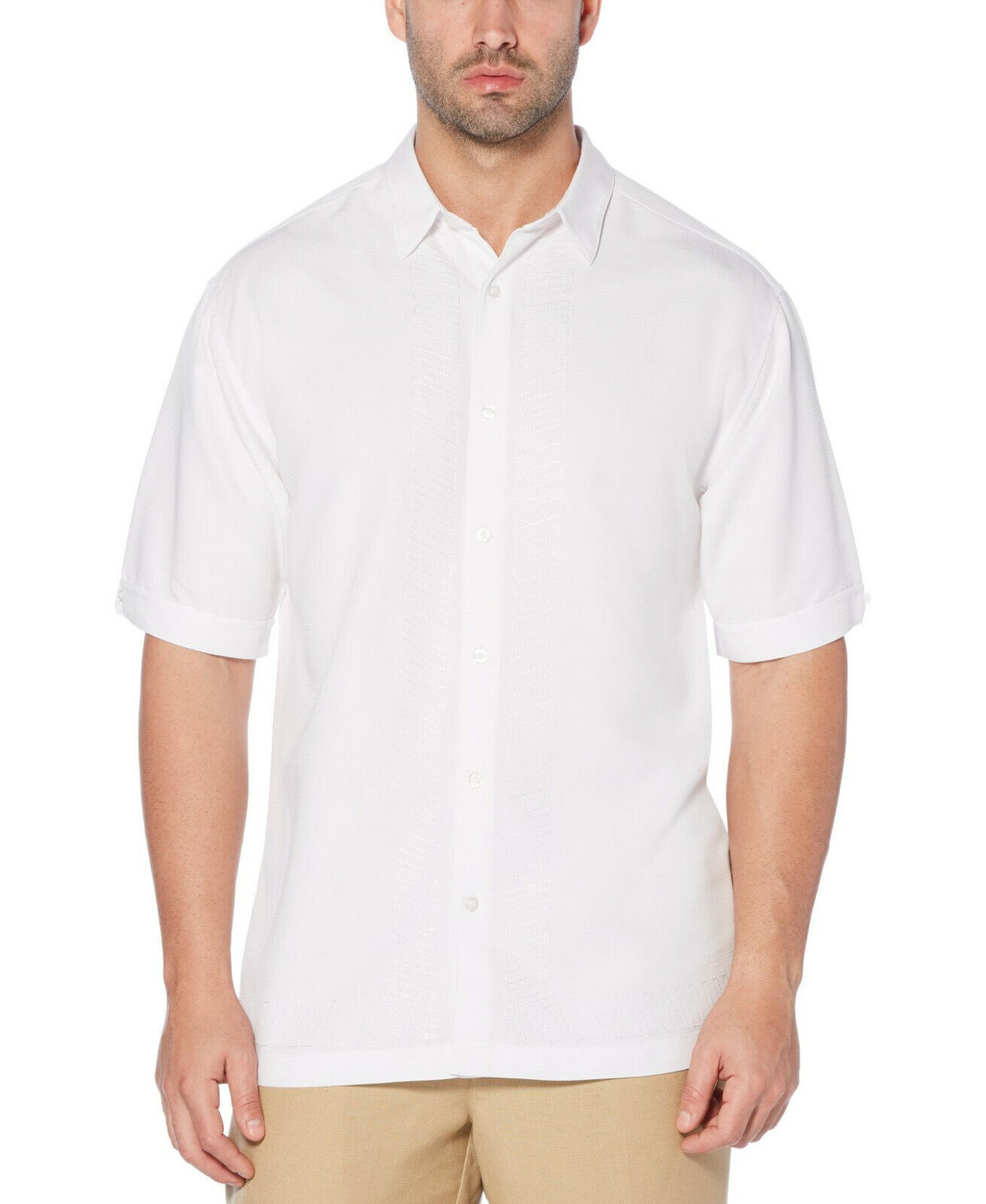 Cubavera CUBAVERA Bright White L Shape Embroidered Front Button Shirt ...