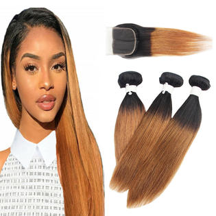 Orange Star Ombre Straight Human Hair Peruvian Ombre Auburn Hair