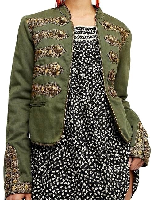 Free People Free People Twill Band Jacket Gold Military Faux Double Breasted Olive Green Free People Free People Twill Band Jacket Gold Military Faux Double Breasted Olive Green