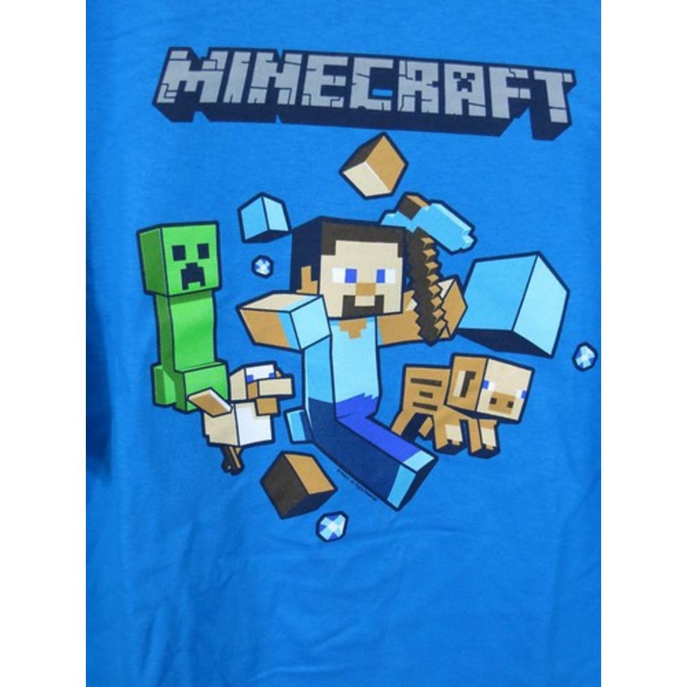 Boys Minecraft Run Away T Shirt L Xl Steve Pig Axe Creeper Licensed Jinx Mojang