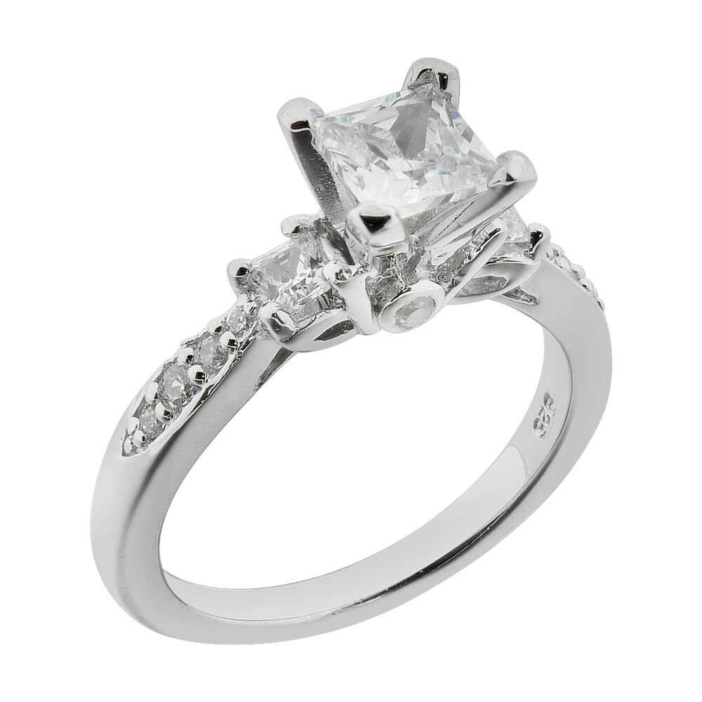 sparkle jewelry Sterling Silver Three Stones Princess Cut sparkle jewelry Sterling Silver Three Stones Princess Cut