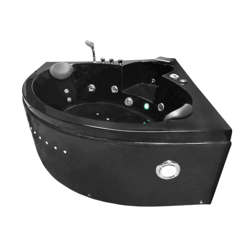 SIMBAUSA Whirlpool massage hydrotherapy Black corner bathtub hot tub 2 two person 59.05"