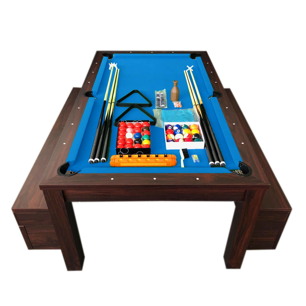 SIMBAUSA 7Ft Pool Table Billiard Blue became a dinner table with benches - m. Rich Blue