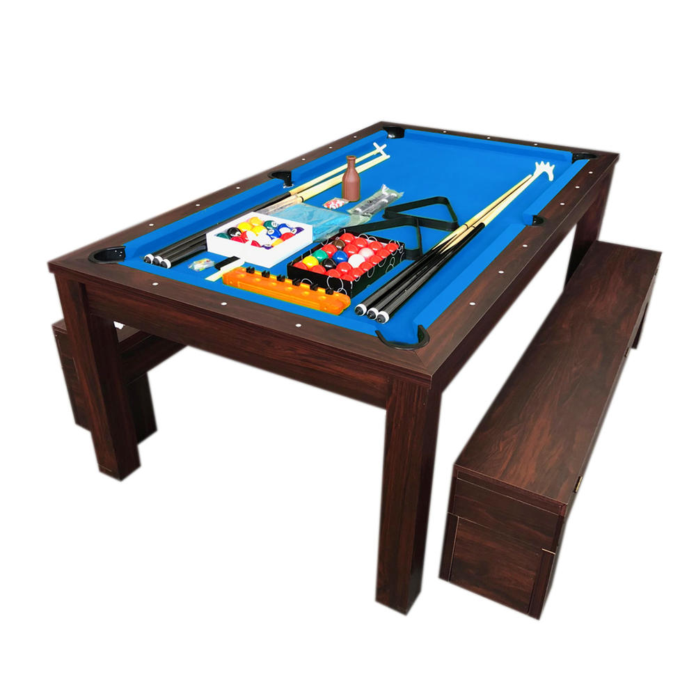 SIMBAUSA 7Ft Pool Table Billiard Blue became a dinner table with benches - m. Rich Blue